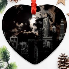 City Night Moon Skyline Skyscraper Ornament (Heart)