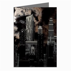 City Night Moon Skyline Skyscraper Greeting Cards (pkg Of 8) by Salman4z