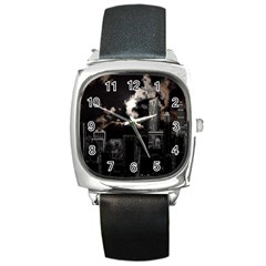 City Night Moon Skyline Skyscraper Square Metal Watch by Salman4z