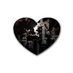 City Night Moon Skyline Skyscraper Rubber Heart Coaster (4 pack) Front