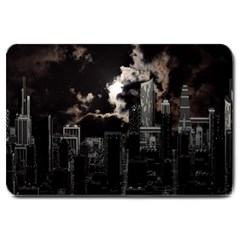 City Night Moon Skyline Skyscraper Large Doormat by Salman4z