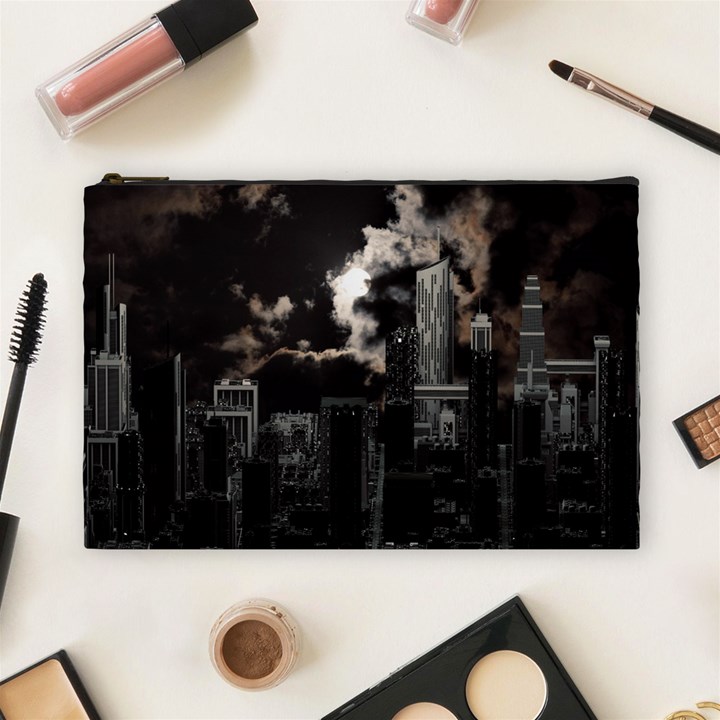 City Night Moon Skyline Skyscraper Cosmetic Bag (Large)