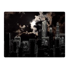 City Night Moon Skyline Skyscraper Two Sides Premium Plush Fleece Blanket (mini) by Salman4z