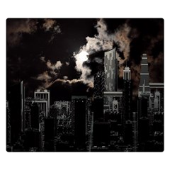 City Night Moon Skyline Skyscraper Two Sides Premium Plush Fleece Blanket (small) by Salman4z