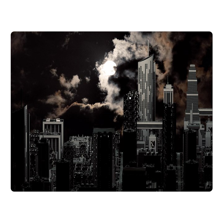 City Night Moon Skyline Skyscraper Premium Plush Fleece Blanket (Large)