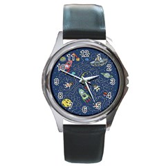 Cat Cosmos Cosmonaut Rocket Round Metal Watch by Salman4z