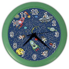 Cat Cosmos Cosmonaut Rocket Color Wall Clock by Salman4z