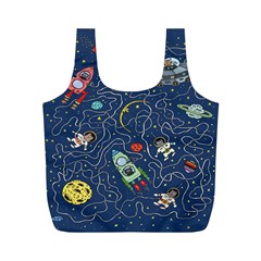 Cat Cosmos Cosmonaut Rocket Full Print Recycle Bag (m) by Salman4z