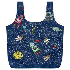 Cat Cosmos Cosmonaut Rocket Full Print Recycle Bag (xl) by Salman4z