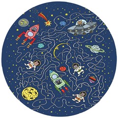 Cat Cosmos Cosmonaut Rocket Wooden Puzzle Round by Salman4z