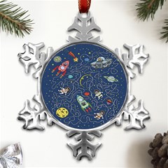 Cat Cosmos Cosmonaut Rocket Metal Small Snowflake Ornament by Salman4z