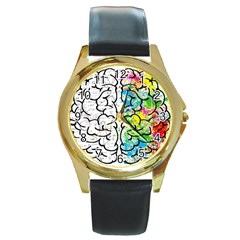 Brain Mind Psychology Idea Drawing Round Gold Metal Watch by Salman4z