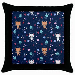 Cute Astronaut Cat With Star Galaxy Elements Seamless Pattern Throw Pillow Case (black) by Salman4z