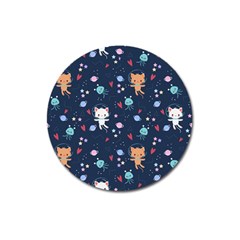 Cute Astronaut Cat With Star Galaxy Elements Seamless Pattern Magnet 3  (round) by Salman4z