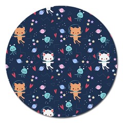 Cute Astronaut Cat With Star Galaxy Elements Seamless Pattern Magnet 5  (round) by Salman4z