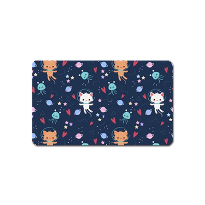 Cute Astronaut Cat With Star Galaxy Elements Seamless Pattern Magnet (Name Card)