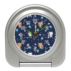 Cute Astronaut Cat With Star Galaxy Elements Seamless Pattern Travel Alarm Clock by Salman4z