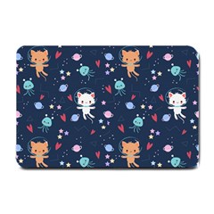 Cute Astronaut Cat With Star Galaxy Elements Seamless Pattern Small Doormat by Salman4z