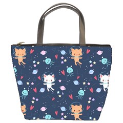 Cute Astronaut Cat With Star Galaxy Elements Seamless Pattern Bucket Bag by Salman4z