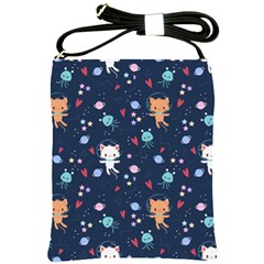 Cute Astronaut Cat With Star Galaxy Elements Seamless Pattern Shoulder Sling Bag by Salman4z