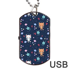 Cute Astronaut Cat With Star Galaxy Elements Seamless Pattern Dog Tag Usb Flash (one Side) by Salman4z