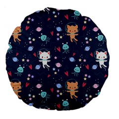 Cute Astronaut Cat With Star Galaxy Elements Seamless Pattern Large 18  Premium Round Cushions by Salman4z