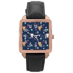 Cute Astronaut Cat With Star Galaxy Elements Seamless Pattern Rose Gold Leather Watch  by Salman4z