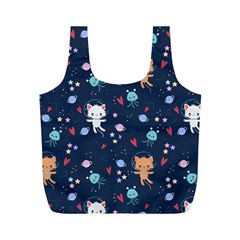 Cute Astronaut Cat With Star Galaxy Elements Seamless Pattern Full Print Recycle Bag (m) by Salman4z