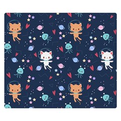 Cute Astronaut Cat With Star Galaxy Elements Seamless Pattern Two Sides Premium Plush Fleece Blanket (small) by Salman4z