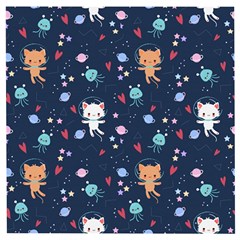 Cute Astronaut Cat With Star Galaxy Elements Seamless Pattern Wooden Puzzle Square by Salman4z