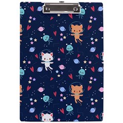 Cute Astronaut Cat With Star Galaxy Elements Seamless Pattern A4 Acrylic Clipboard by Salman4z