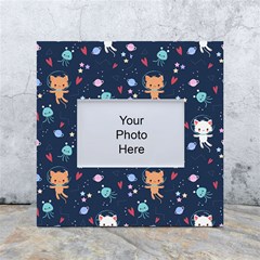 Cute Astronaut Cat With Star Galaxy Elements Seamless Pattern White Box Photo Frame 4  X 6  by Salman4z