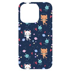 Cute Astronaut Cat With Star Galaxy Elements Seamless Pattern Iphone 14 Pro Black Uv Print Case by Salman4z