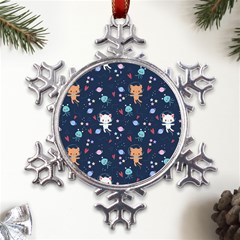 Cute Astronaut Cat With Star Galaxy Elements Seamless Pattern Metal Large Snowflake Ornament by Salman4z