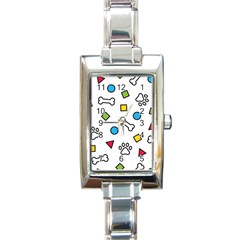 Dog Paw Seamless Pattern Footprint Bone Rectangle Italian Charm Watch by Salman4z