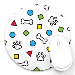 Dog Paw Seamless Pattern Footprint Bone Round Mousepad by Salman4z