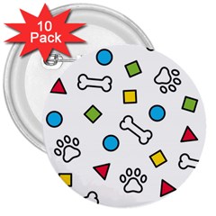 Dog Paw Seamless Pattern Footprint Bone 3  Buttons (10 Pack)  by Salman4z