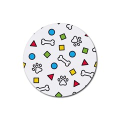 Dog Paw Seamless Pattern Footprint Bone Rubber Coaster (round) by Salman4z