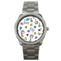 Dog Paw Seamless Pattern Footprint Bone Sport Metal Watch