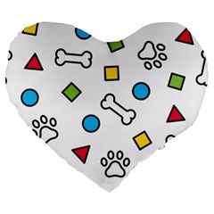 Dog Paw Seamless Pattern Footprint Bone Large 19  Premium Flano Heart Shape Cushions by Salman4z