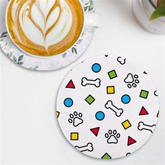 Dog Paw Seamless Pattern Footprint Bone Uv Print Round Tile Coaster by Salman4z