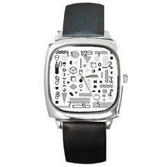 Pattern Hipster Abstract Form Geometric Line Variety Shapes Polkadots Fashion Style Seamless Square Metal Watch by Salman4z