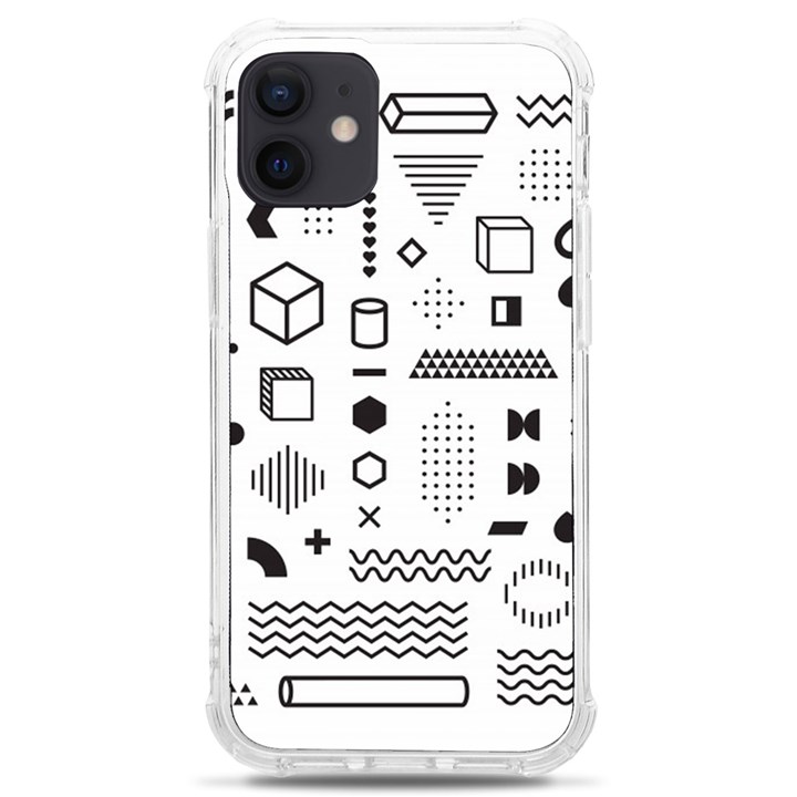 Pattern Hipster Abstract Form Geometric Line Variety Shapes Polkadots Fashion Style Seamless iPhone 12 mini TPU UV Print Case	