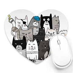 Cute Cat Hand Drawn Cartoon Style Heart Mousepad by Salman4z