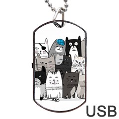 Cute Cat Hand Drawn Cartoon Style Dog Tag Usb Flash (two Sides) by Salman4z