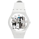 Cute Cat Hand Drawn Cartoon Style Round Plastic Sport Watch (M) Front