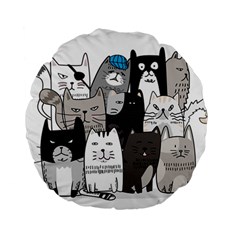 Cute Cat Hand Drawn Cartoon Style Standard 15  Premium Round Cushions by Salman4z