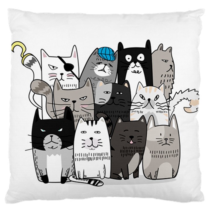 Cute Cat Hand Drawn Cartoon Style Standard Premium Plush Fleece Cushion Case (One Side)