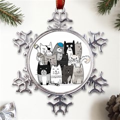 Cute Cat Hand Drawn Cartoon Style Metal Large Snowflake Ornament