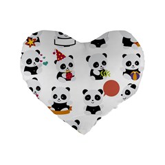 Playing Panda Cartoon Standard 16  Premium Heart Shape Cushions by Salman4z